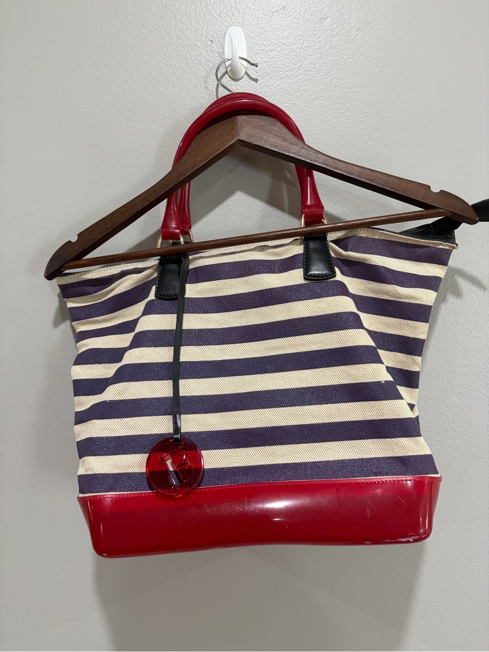 Furla Canvas Jelly Bag Purple cream and red made in Italy